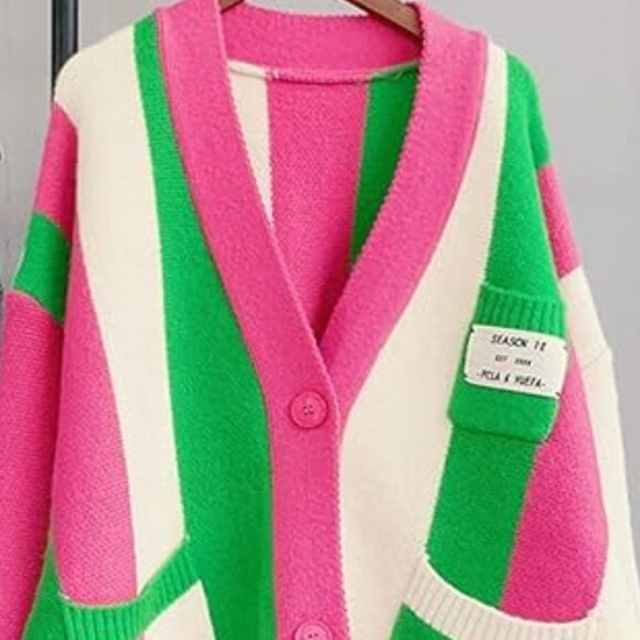 Watermelon Boxy Color Block Cardigan Sweater - Picture 4 of 5